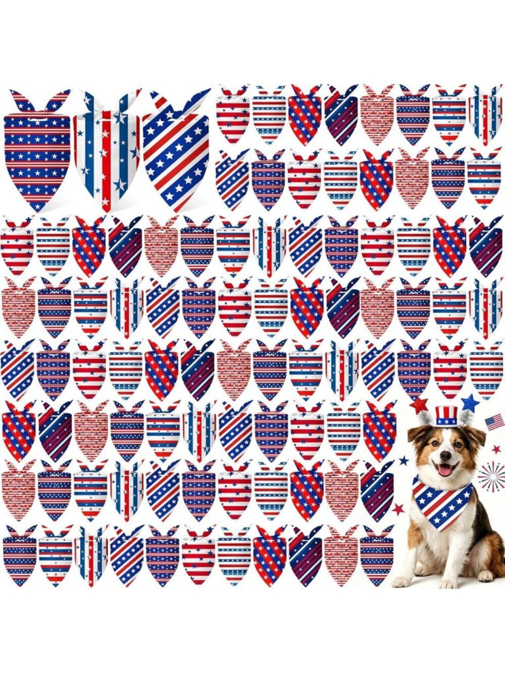 100 Pcs Veterans Day Dog Bandanas - Bulk for Small, Medium & Large Dogs